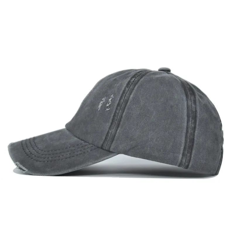 Washed Hole Baseball Cap Spring Solid Sunhat Men Women Summer Cotton Snapback Caps Hip Hop Fishing Hat Retro Ponytail Visor