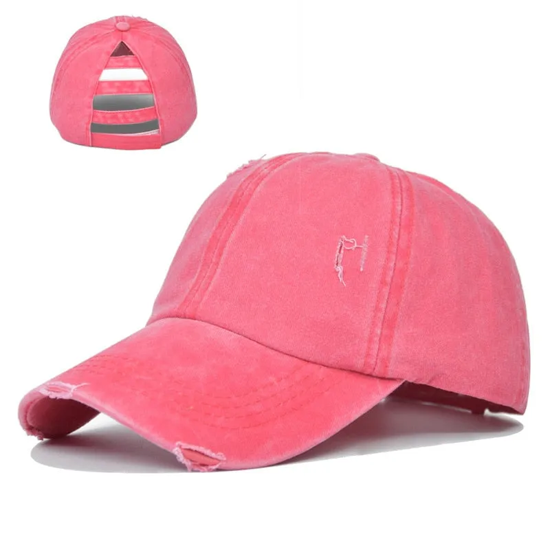 Washed Hole Baseball Cap Spring Solid Sunhat Men Women Summer Cotton Snapback Caps Hip Hop Fishing Hat Retro Ponytail Visor