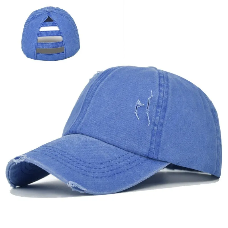 Washed Hole Baseball Cap Spring Solid Sunhat Men Women Summer Cotton Snapback Caps Hip Hop Fishing Hat Retro Ponytail Visor