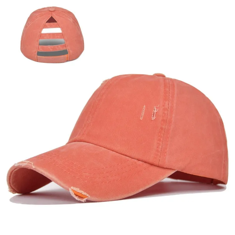Washed Hole Baseball Cap Spring Solid Sunhat Men Women Summer Cotton Snapback Caps Hip Hop Fishing Hat Retro Ponytail Visor