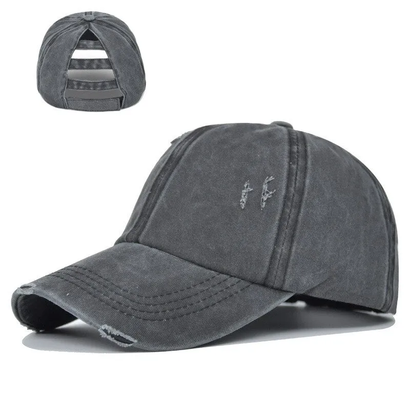 Washed Hole Baseball Cap Spring Solid Sunhat Men Women Summer Cotton Snapback Caps Hip Hop Fishing Hat Retro Ponytail Visor