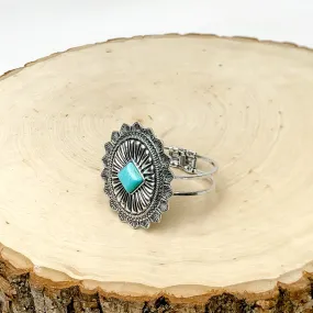 Western Oval Hinge Bracelet in Silver Tone With Turquoise Stone