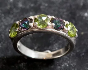 Wide Multistone Band - Mystic Topaz Ring - Green Peridot Ring