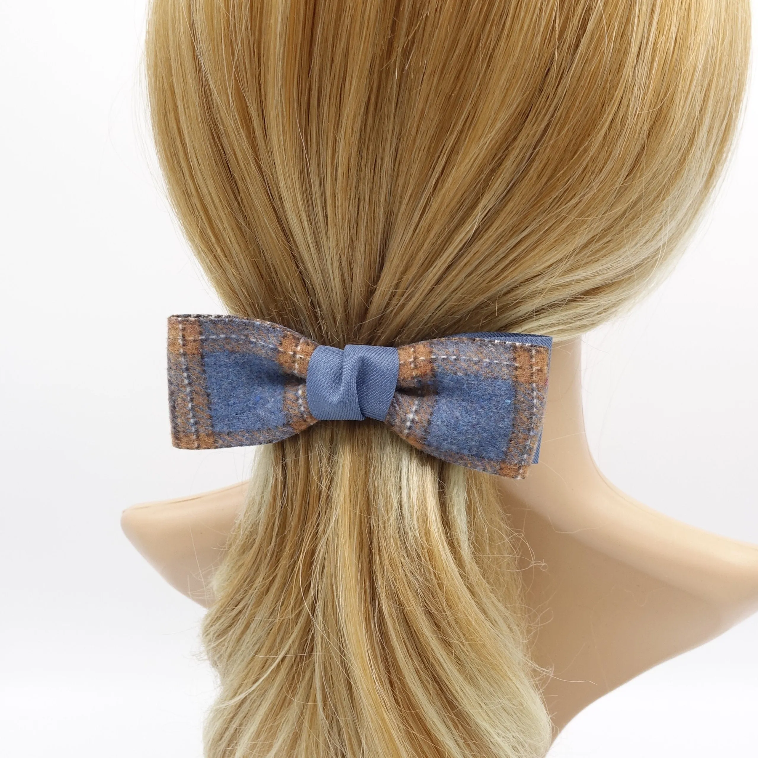 woolen hair bow, plaid check bow, Fall Winter hair bow for women