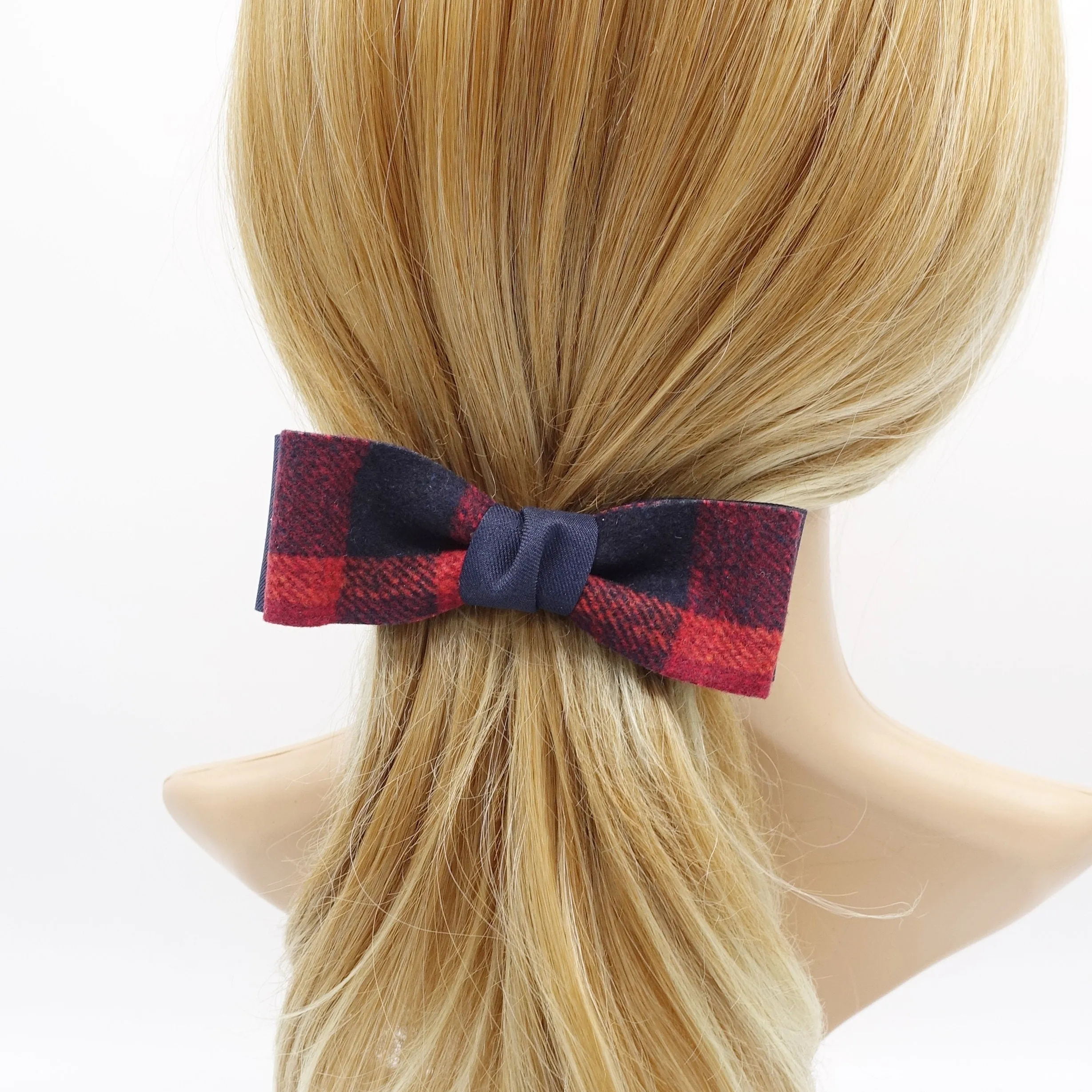 woolen hair bow, plaid check bow, Fall Winter hair bow for women