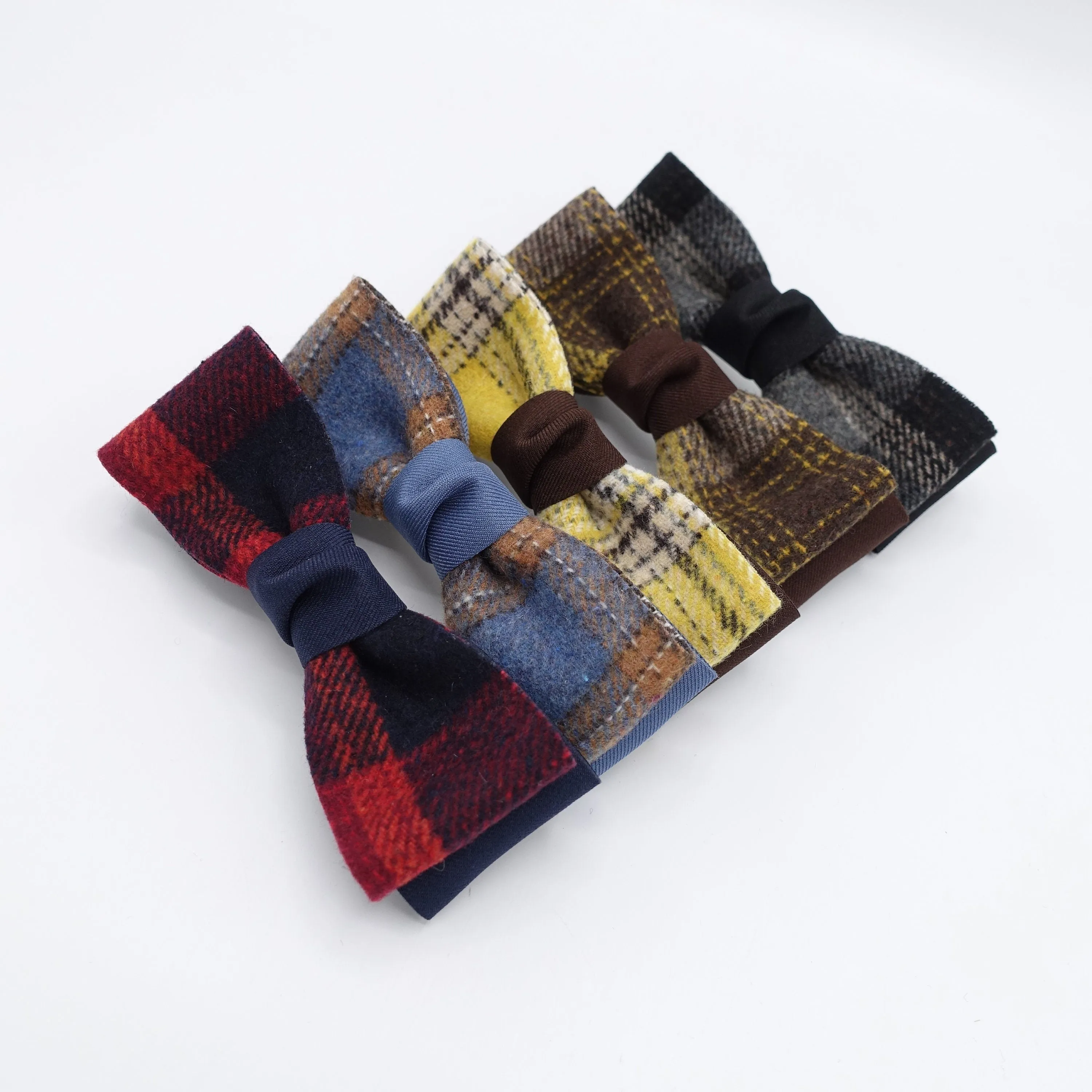 woolen hair bow, plaid check bow, Fall Winter hair bow for women