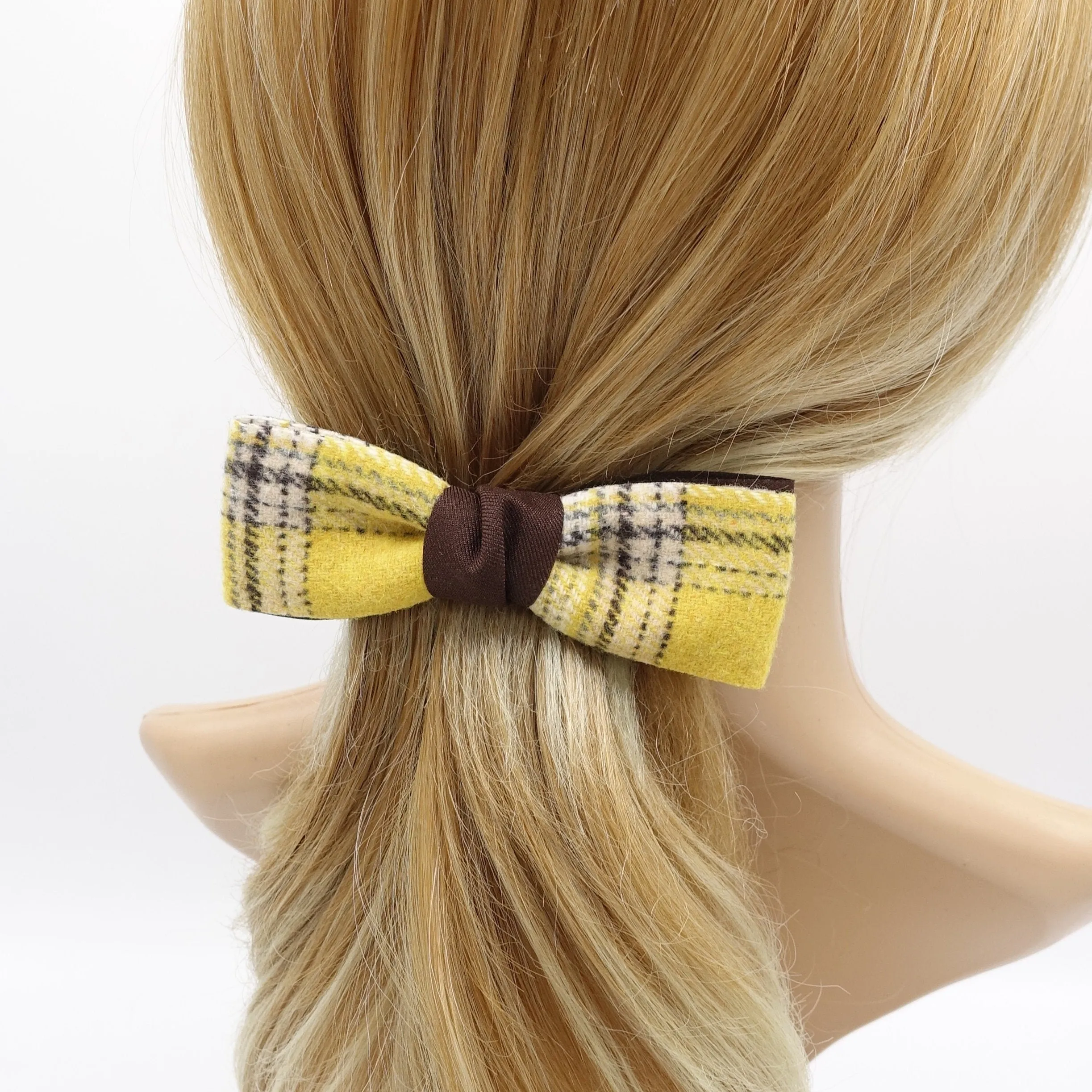 woolen hair bow, plaid check bow, Fall Winter hair bow for women