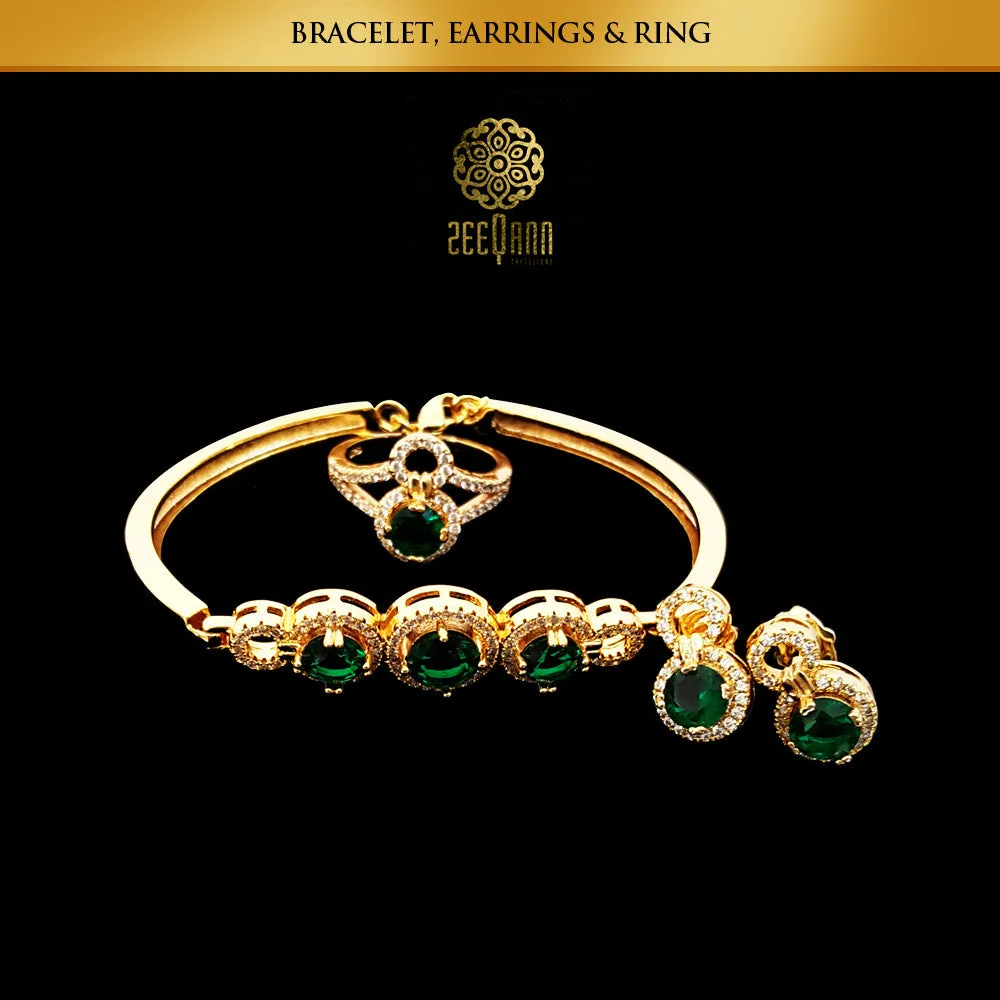 Zeeqann Women Emerald Bracelet Earrings, Ring & Necklace Jewelry Set (Limited Stock) Ladies Fashion